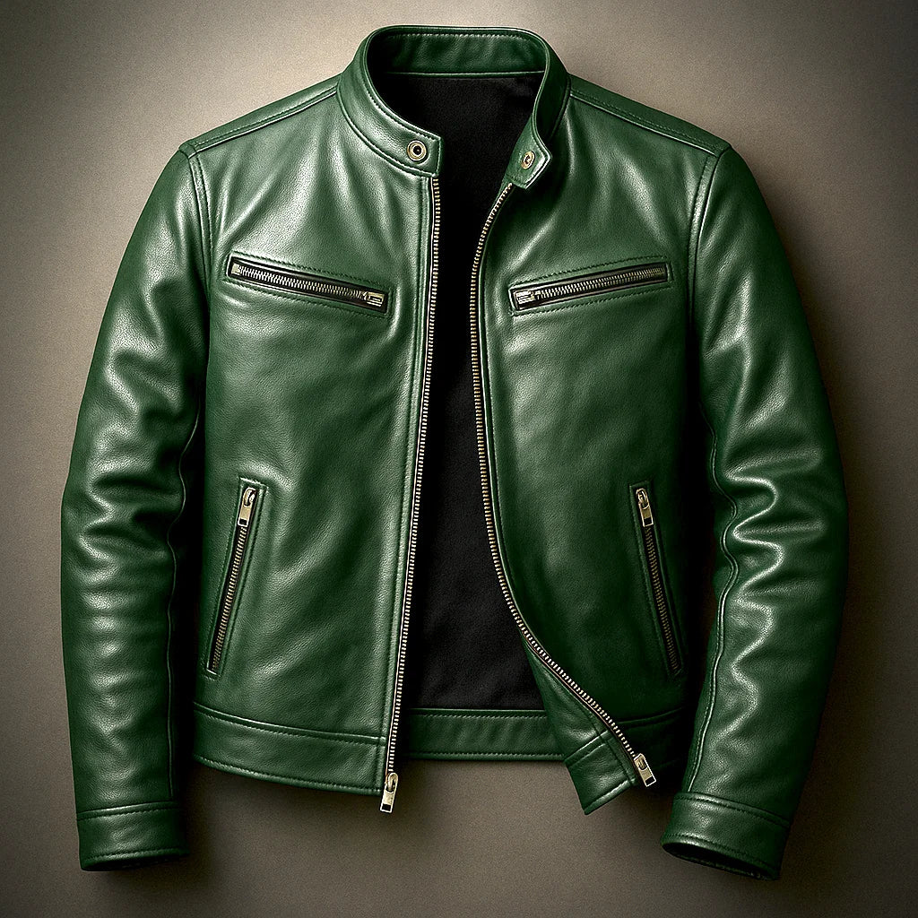 Rex vintage leather zip-up jacket in green