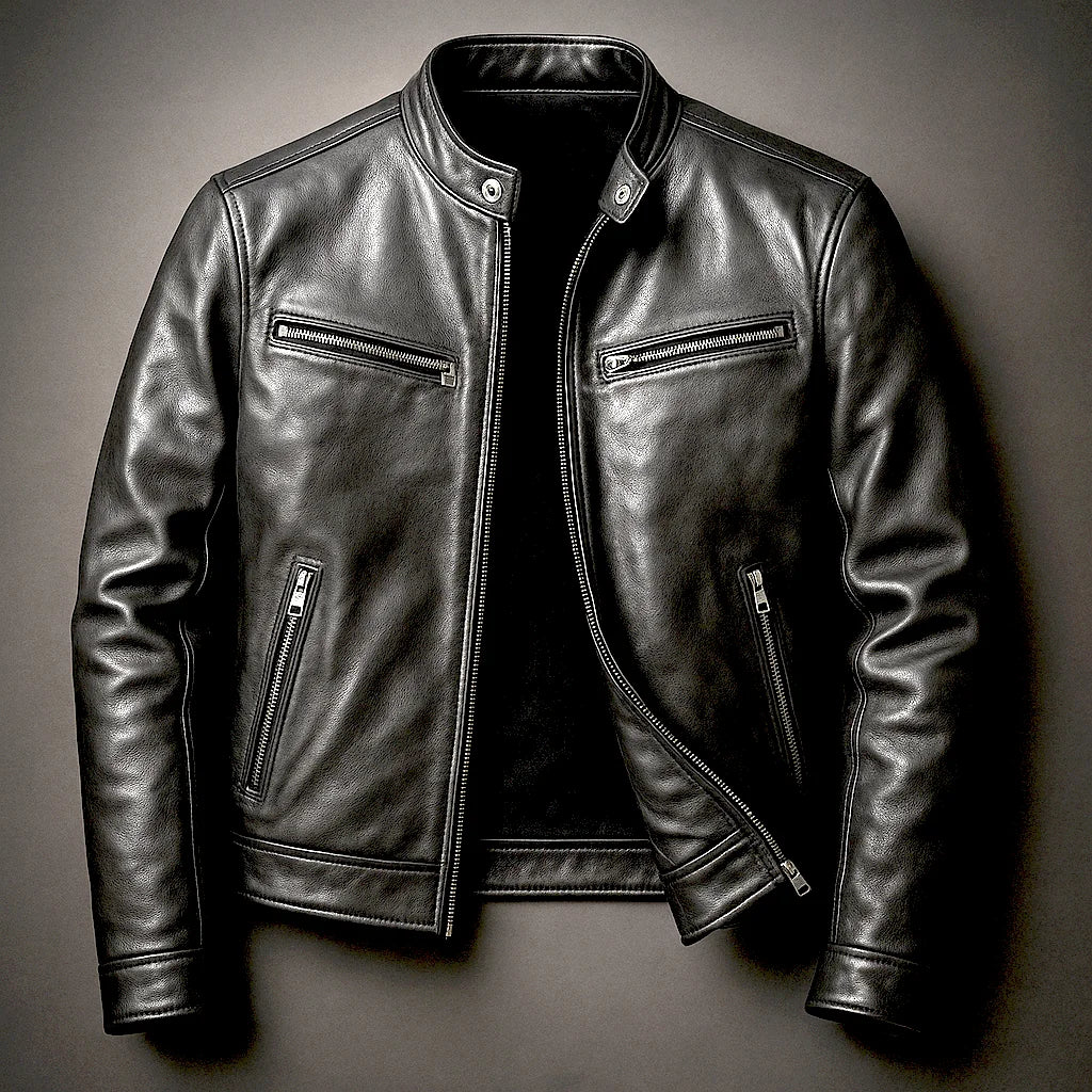 Rex vintage leather zip-up jacket in black
