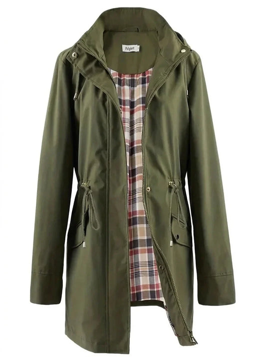 Norah - Navy Blue Check-Lined Rain Jacket - Green