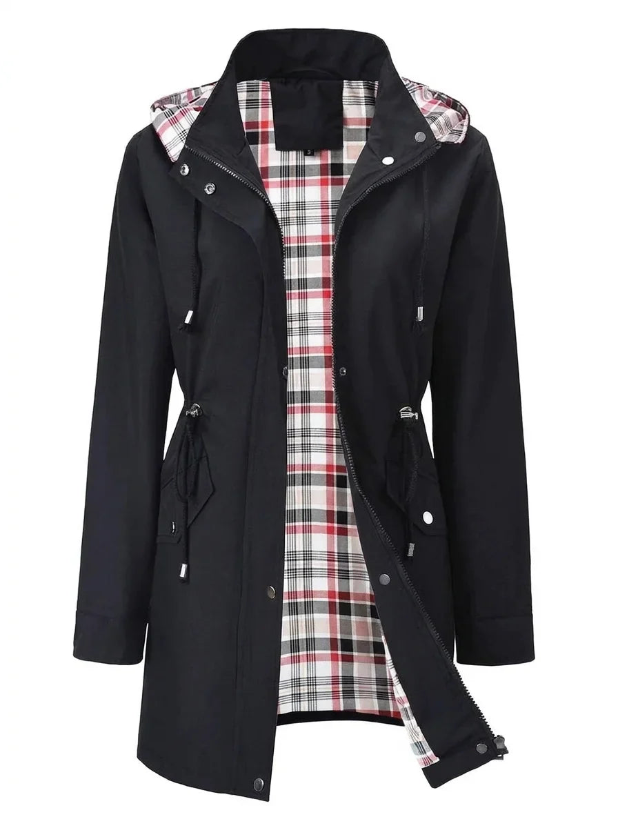 Norah - Yellow Check-Lined Rain Jacket - Black