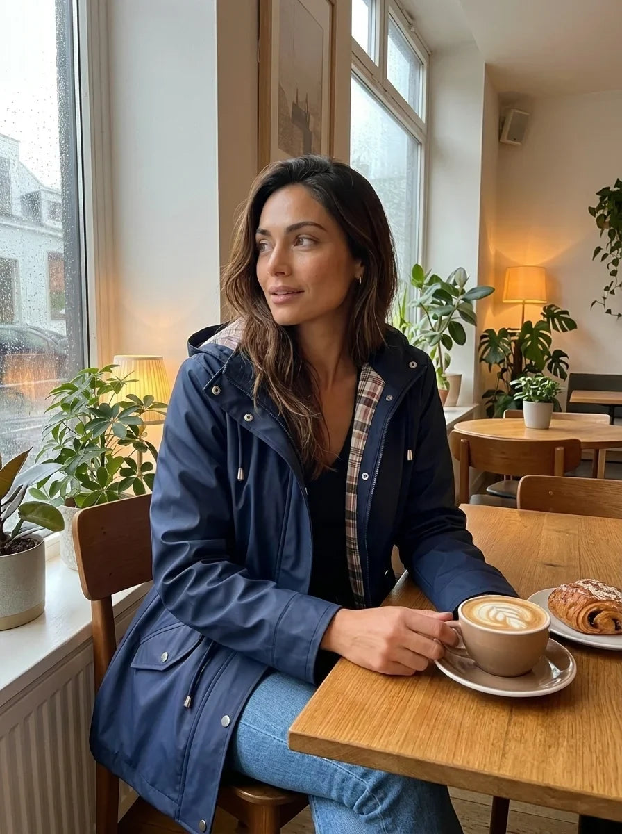 Norah - White Check-Lined Rain Jacket
