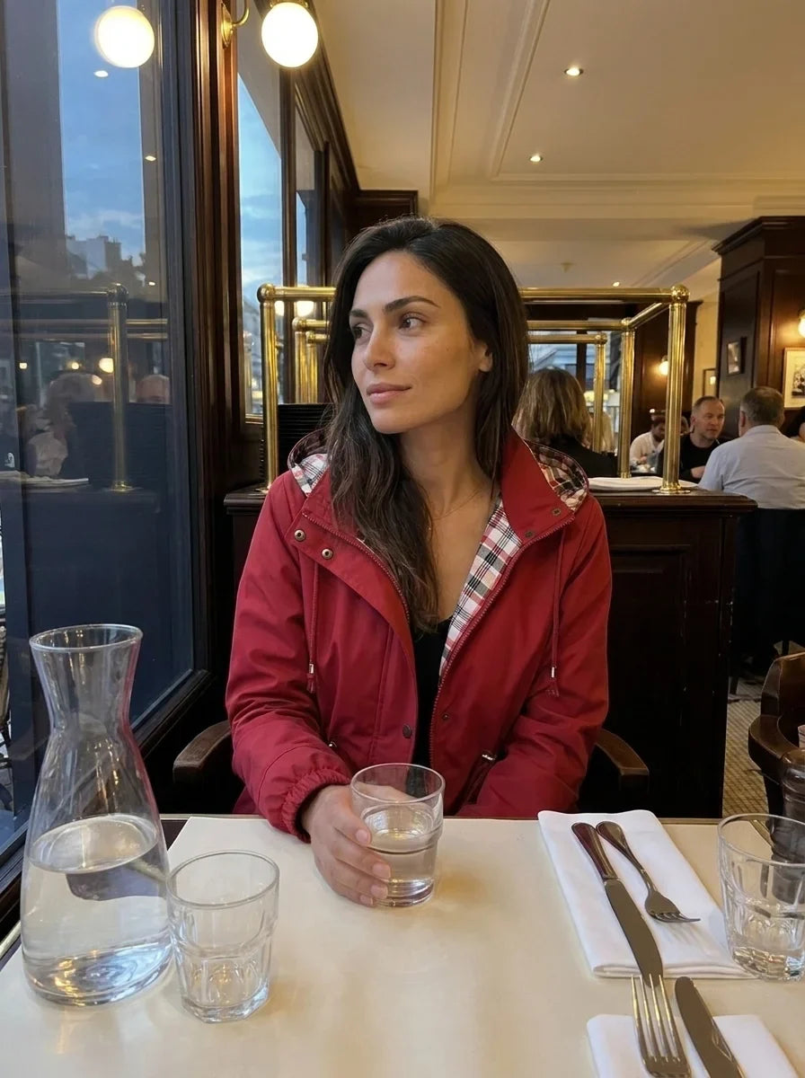 Norah - White Check-Lined Rain Jacket