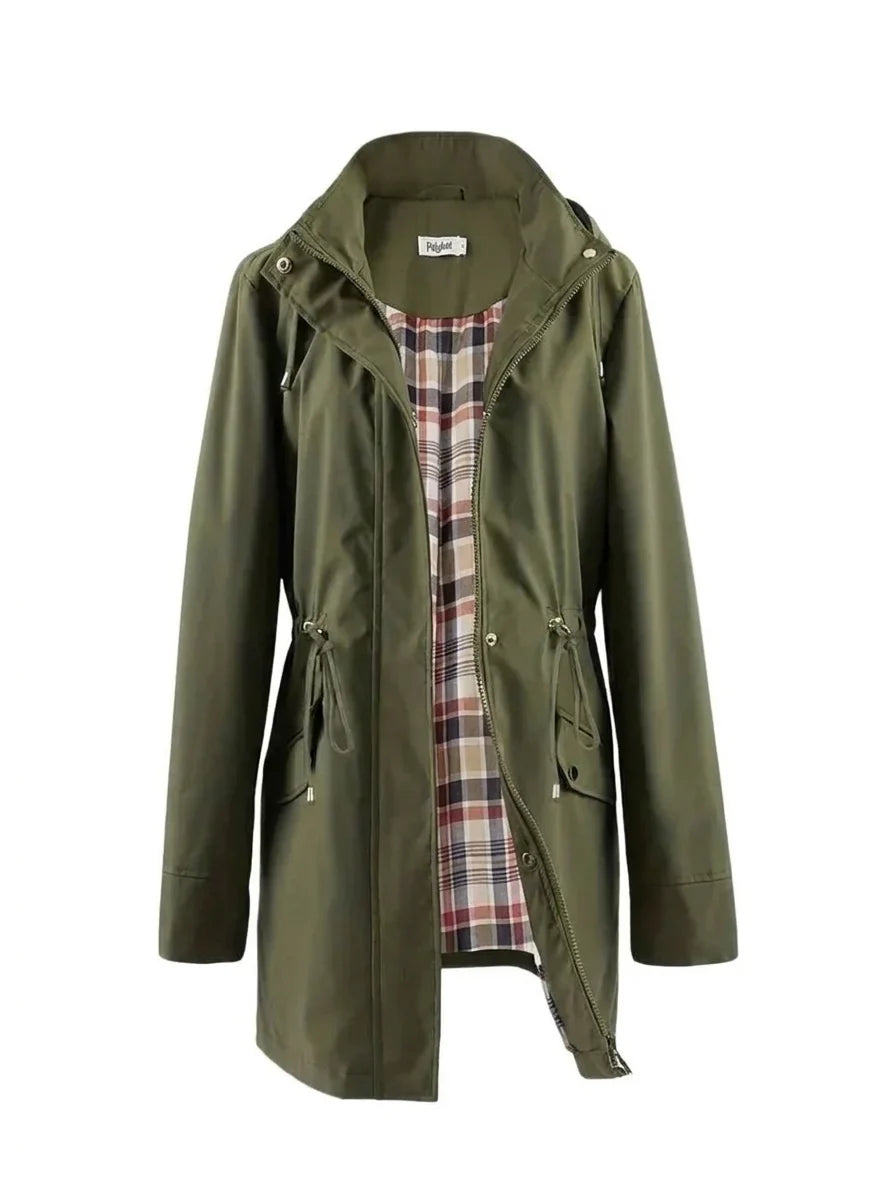 Norah - Black Check-Lined Rain Jacket - Green