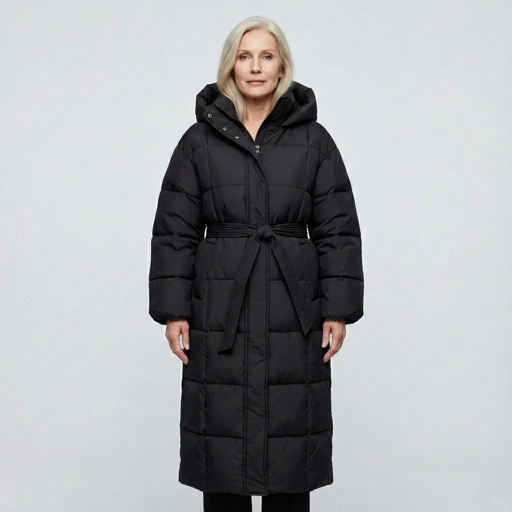 Kimberly - Long Belted Puffer Coat - Black