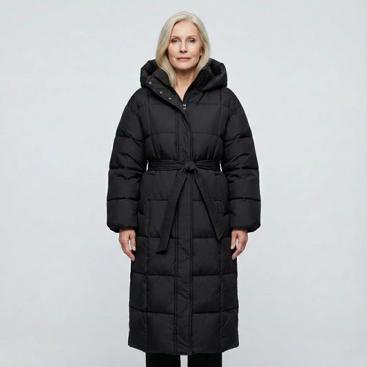 Kimberly - Long Belted Puffer Coat - Black