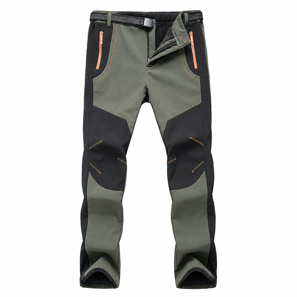 Men's Windproof Waterproof Hiking Pants - Army Green Fleece-Lined
