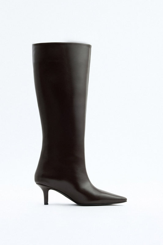 Mona - Dark Brown Leather Knee-High Boots