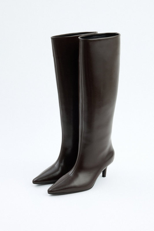 Mona - Dark Brown Leather Knee-High Boots - view 2