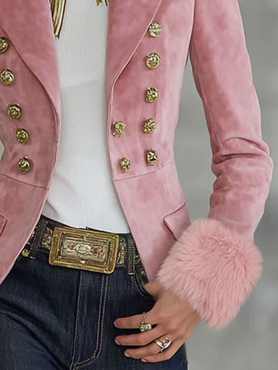 Lapel Multi-button Faux Suede And Fur Blazer - view 4