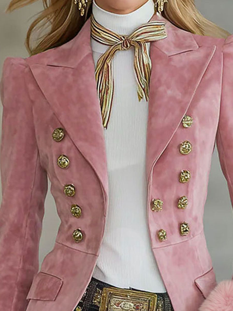 Lapel Multi-button Faux Suede And Fur Blazer - view 3