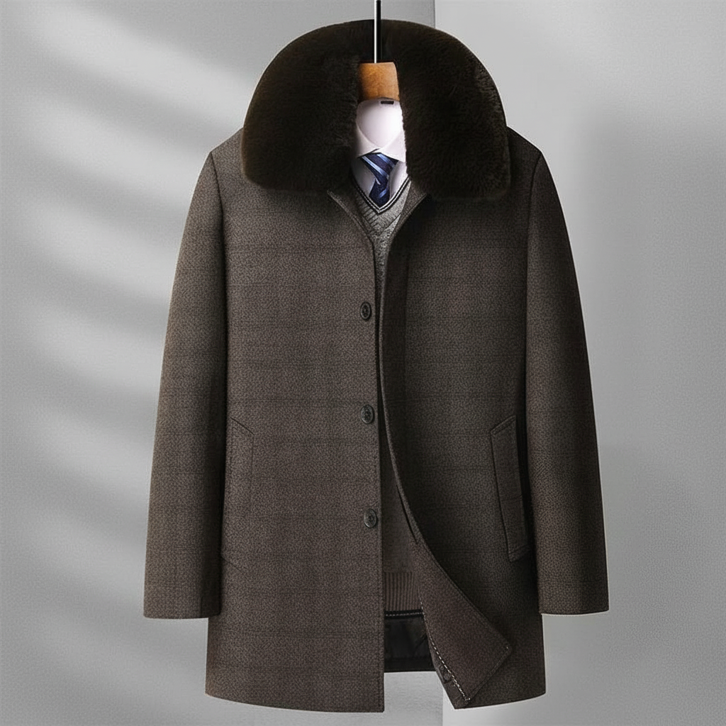 Alistair | Wool Coat with Detachable Fur Collar - view 2