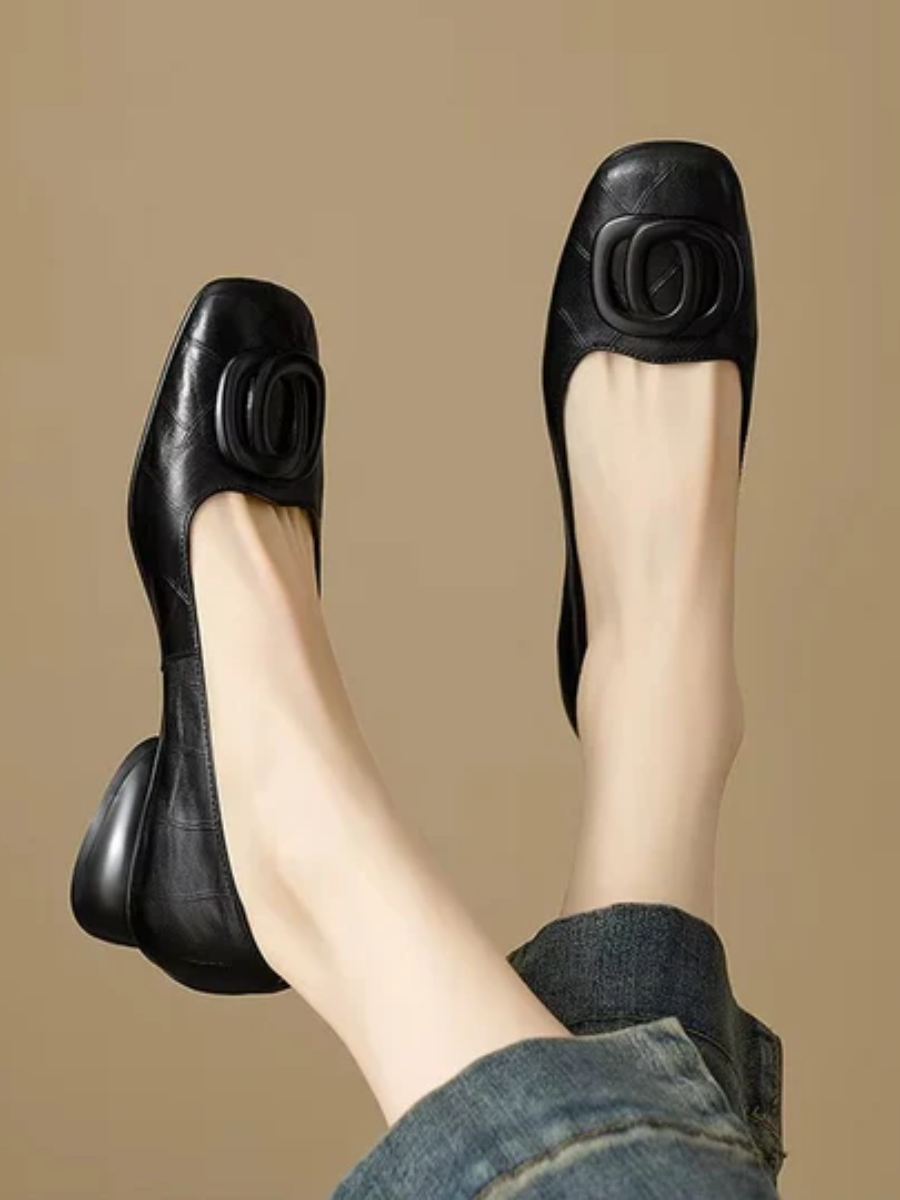 Irene - Square-Toe Leather Flats