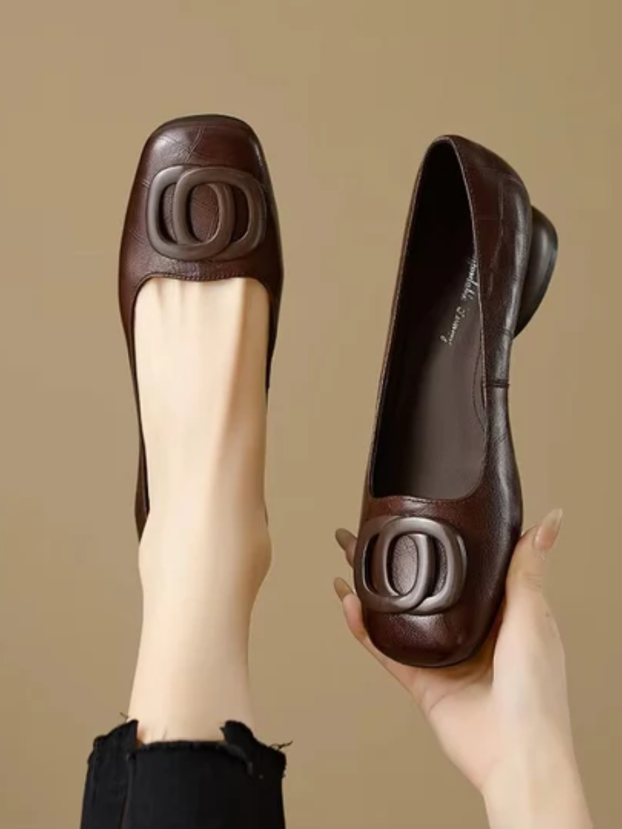 Irene - Square-Toe Leather Flats