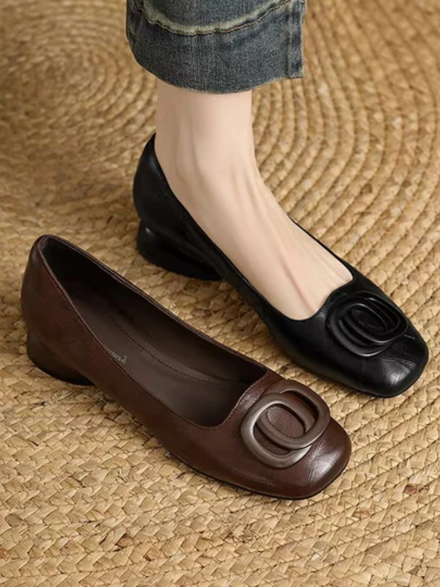 Irene - Square-Toe Leather Flats