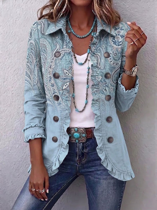 Odette - Vintage Paisley Print Ruffled Jacket