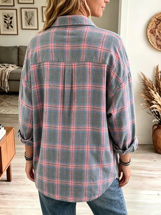 Skylar - Oversized Plaid Flannel Button-Down Shirt