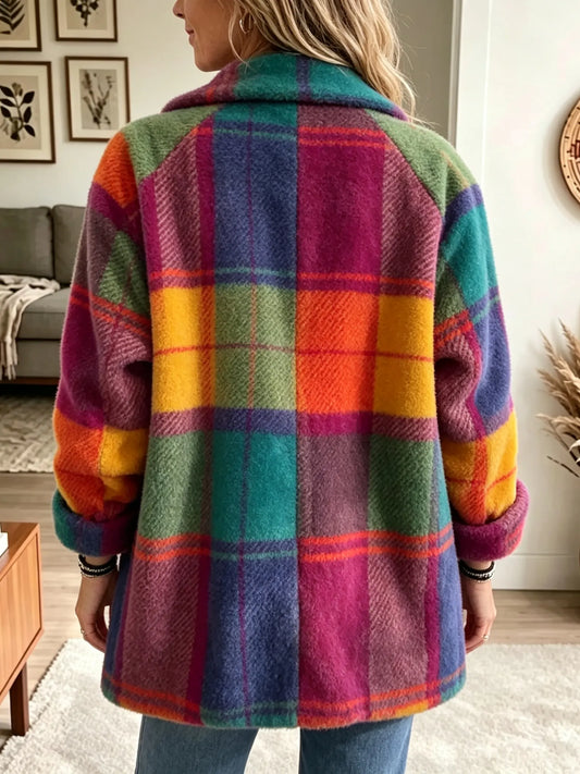 Nora - Multicolour Plaid Fleece Coat