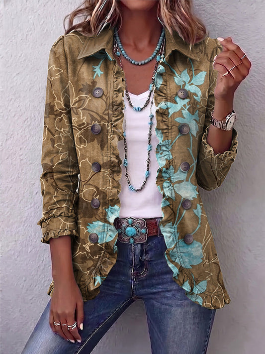 Marigold - Boho Gradient Vintage Floral Ruffle Jacket