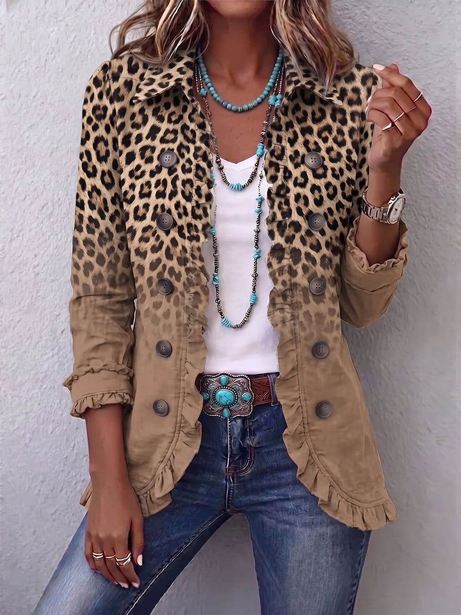 Marlene - Vintage Leopard Gradient Ruffle Jacket