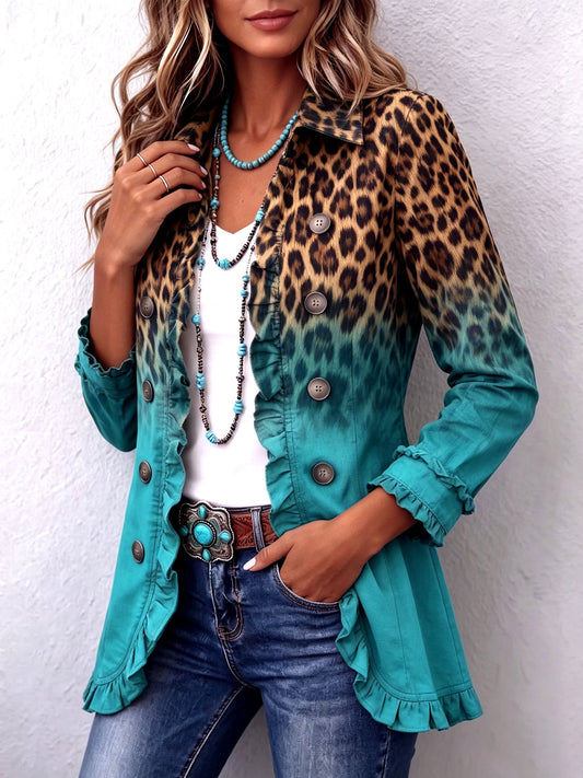 Ramona - Leopard Ombre Ruffle Blazer Jacket