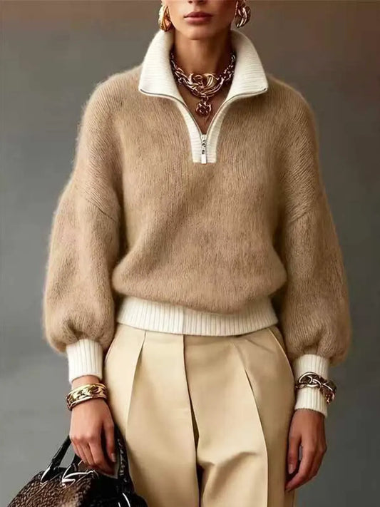 Beatrice - Zip Colour Block Knitted Sweater