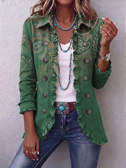 Ariane - Bohemian Paisley Print Ruffled Jacket