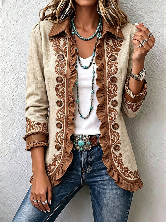 Aurore - Vintage Bohemian Floral Ruffled Jacket