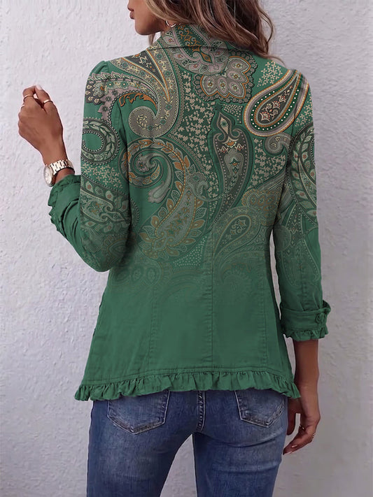 Ariane - Bohemian Paisley Print Ruffled Jacket