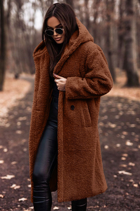 Aurora - Hooded Long Teddy Sherpa Overcoat