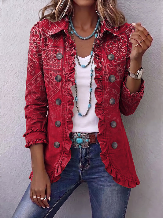 Sidonie - Bohemian Paisley Ombré Print Ruffled Jacket