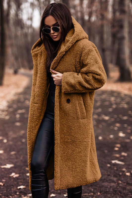 Aurora - Hooded Long Teddy Sherpa Overcoat