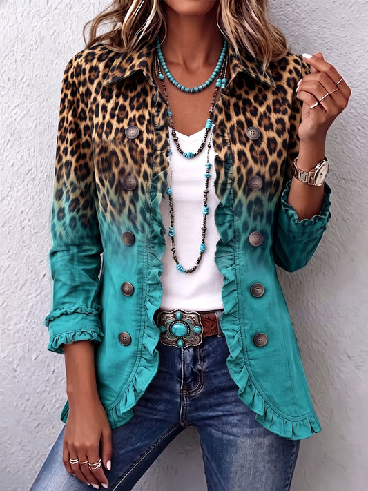 Ramona - Leopard Ombre Ruffle Blazer Jacket