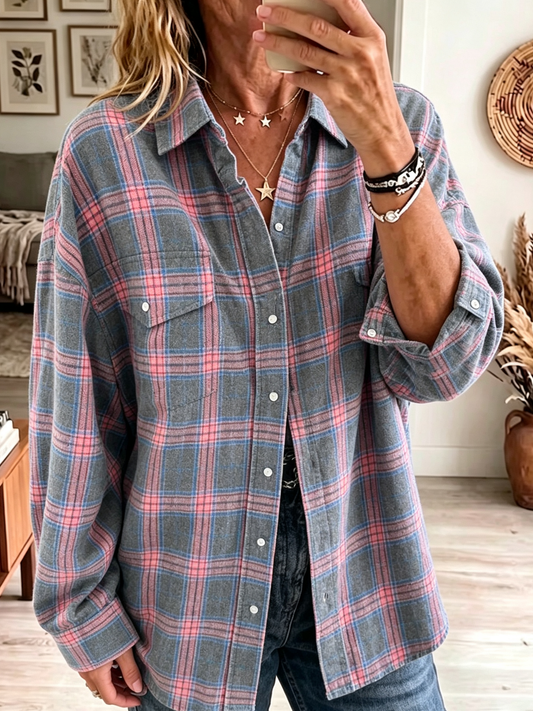 Skylar - Oversized Plaid Flannel Button-Down Shirt