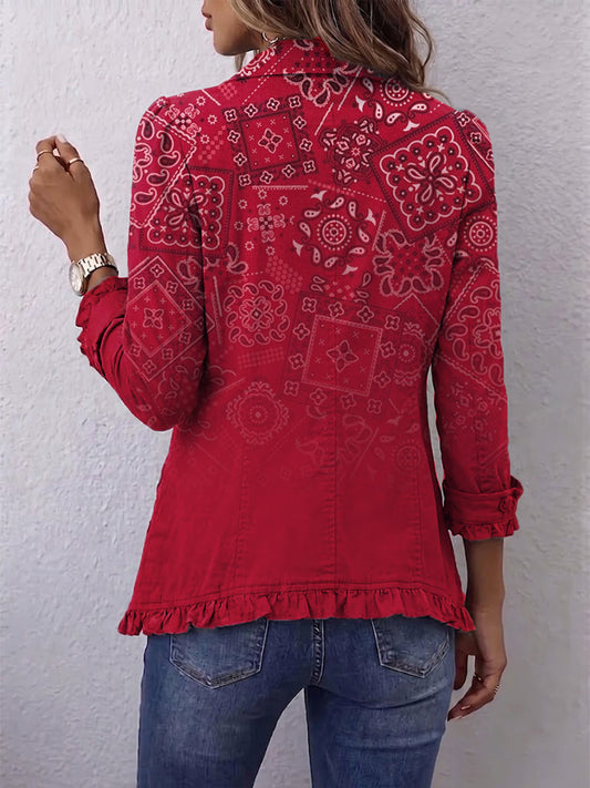 Sidonie - Bohemian Paisley Ombré Print Ruffled Jacket