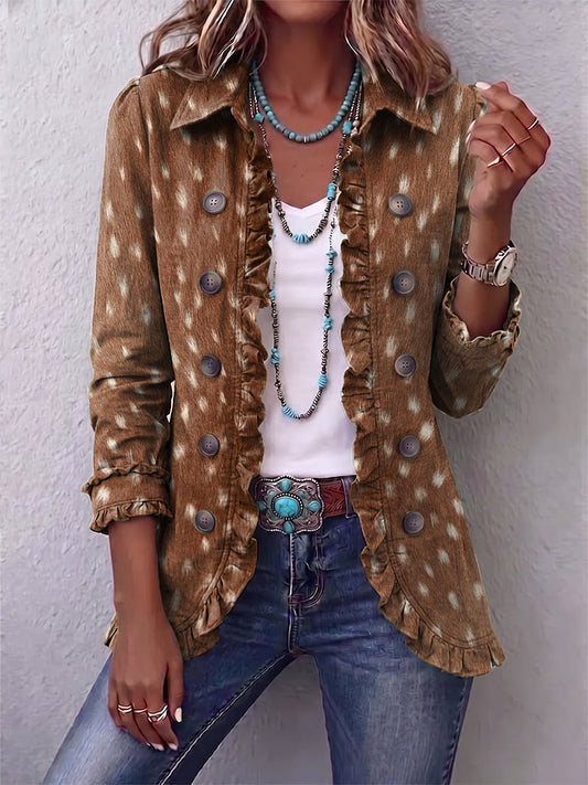 Thea - Bohemian Animal-Print Ruffled Jacket