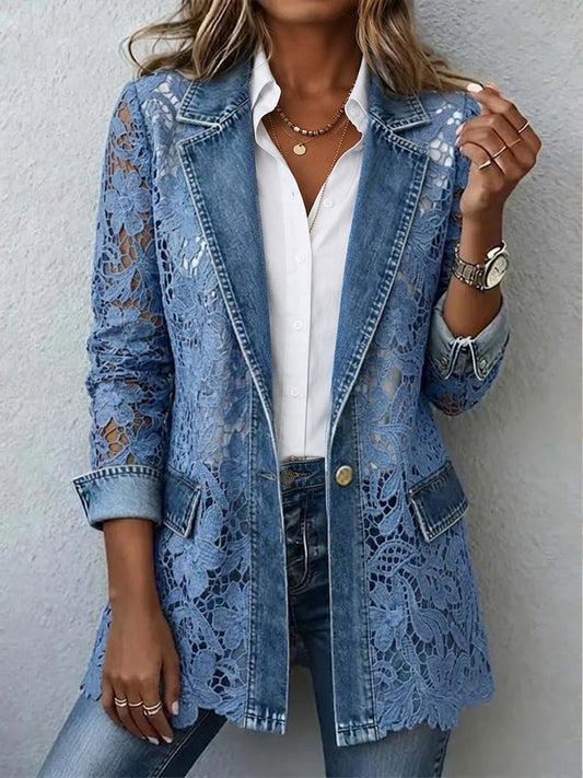 Céleste - Blazer Jacket with Floral Lace Paneling