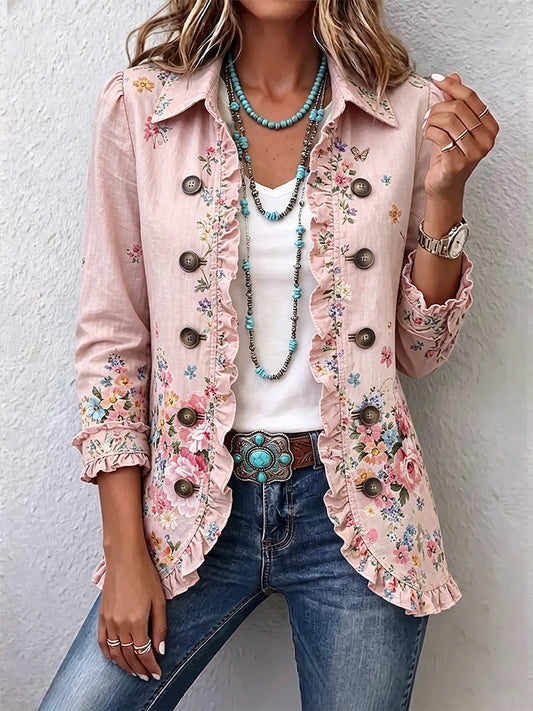 Rosemary - Floral Ruffle Button-Front Jacket