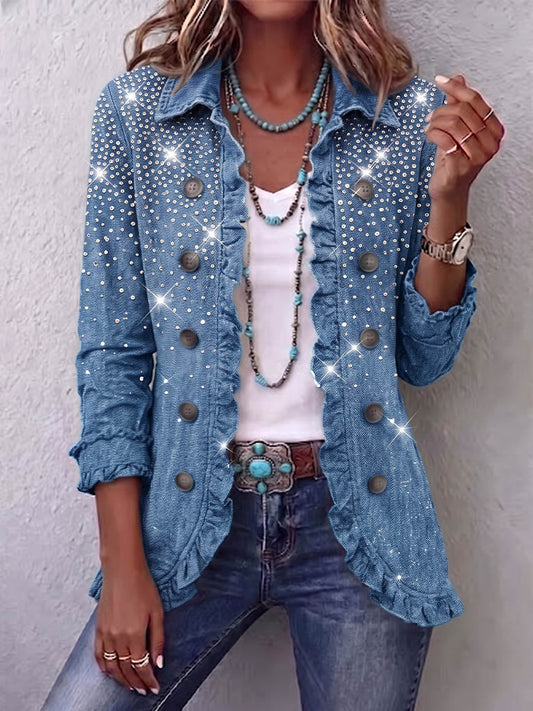 Estelle - Sparkling Rhinestone Patchwork Ruffled Jacket