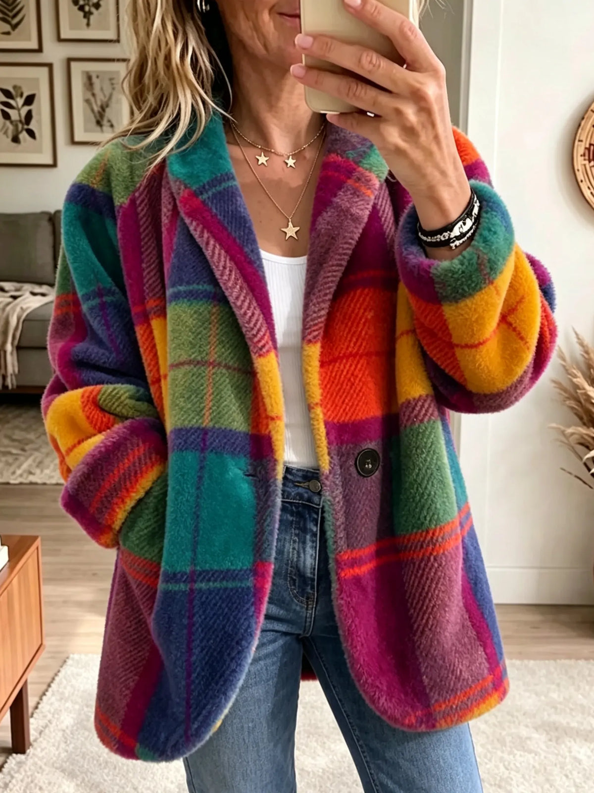 Nora - Multicolour Plaid Fleece Coat