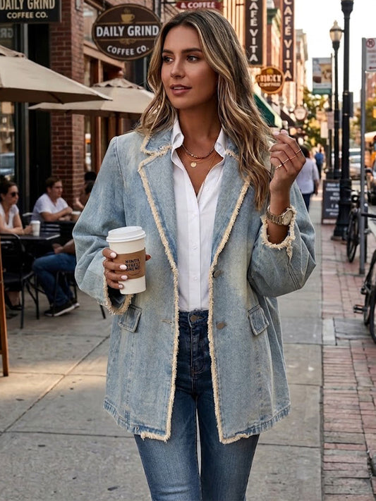 Marion - Vintage-Style Oversized Blazer with Raw Edges