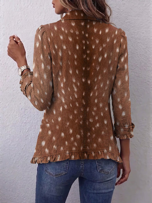 Thea - Bohemian Animal-Print Ruffled Jacket