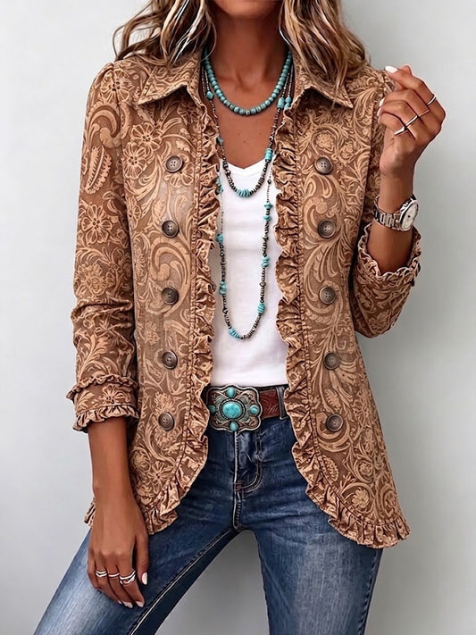 Madeleine - Vintage Bohemian Floral Print Ruffled Jacket