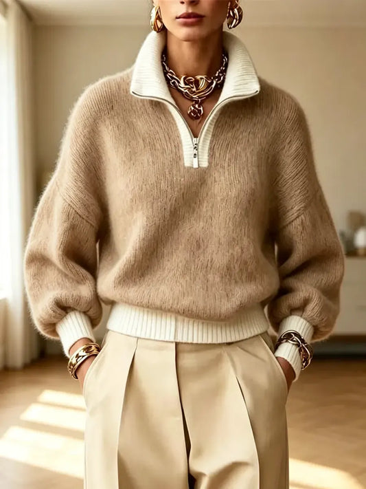 Beatrice - Zip Colour Block Knitted Sweater