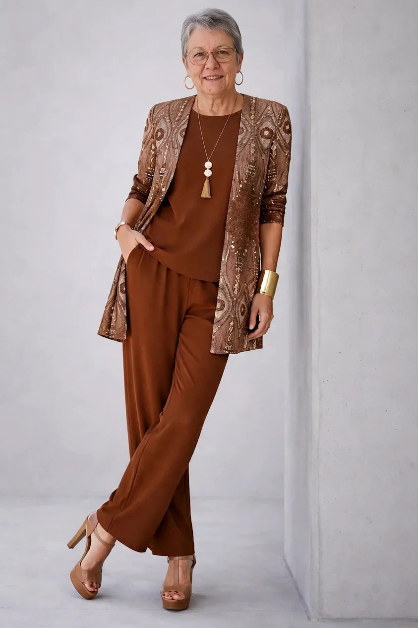 Glenna - Paisley-Print Three-Piece Pant Set