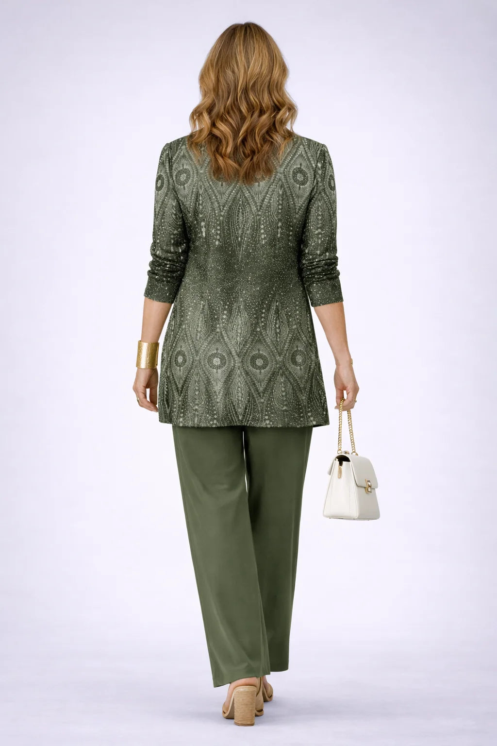 Martine - Peacock-Print Three-Piece Pant Set