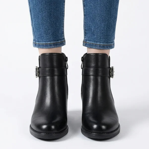 Opal - Pearl-Buckle Block-Heel Ankle Boots