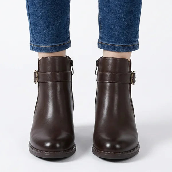 Opal - Pearl-Buckle Block-Heel Ankle Boots