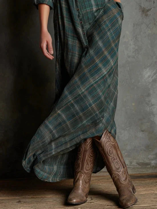 Miriam - Plaid Maxi Shirt Dress