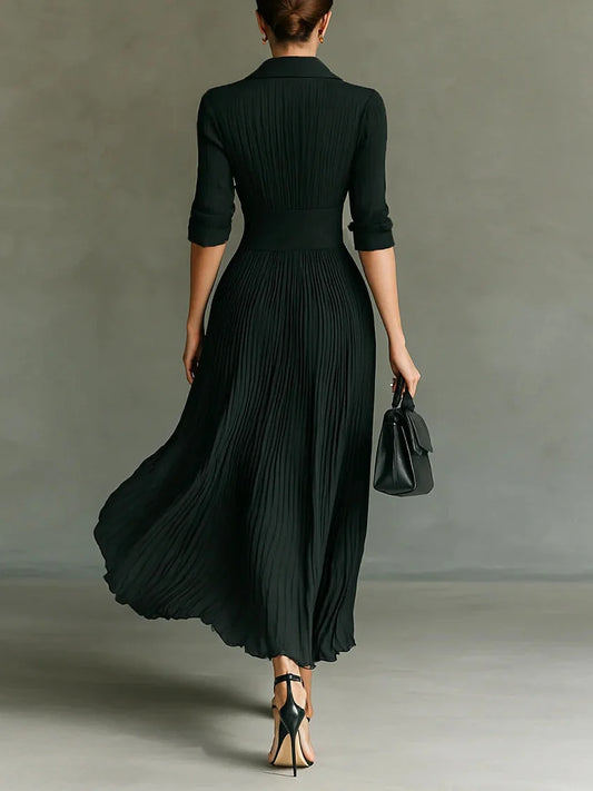 Odile - Pleated Lapel Maxi Dress