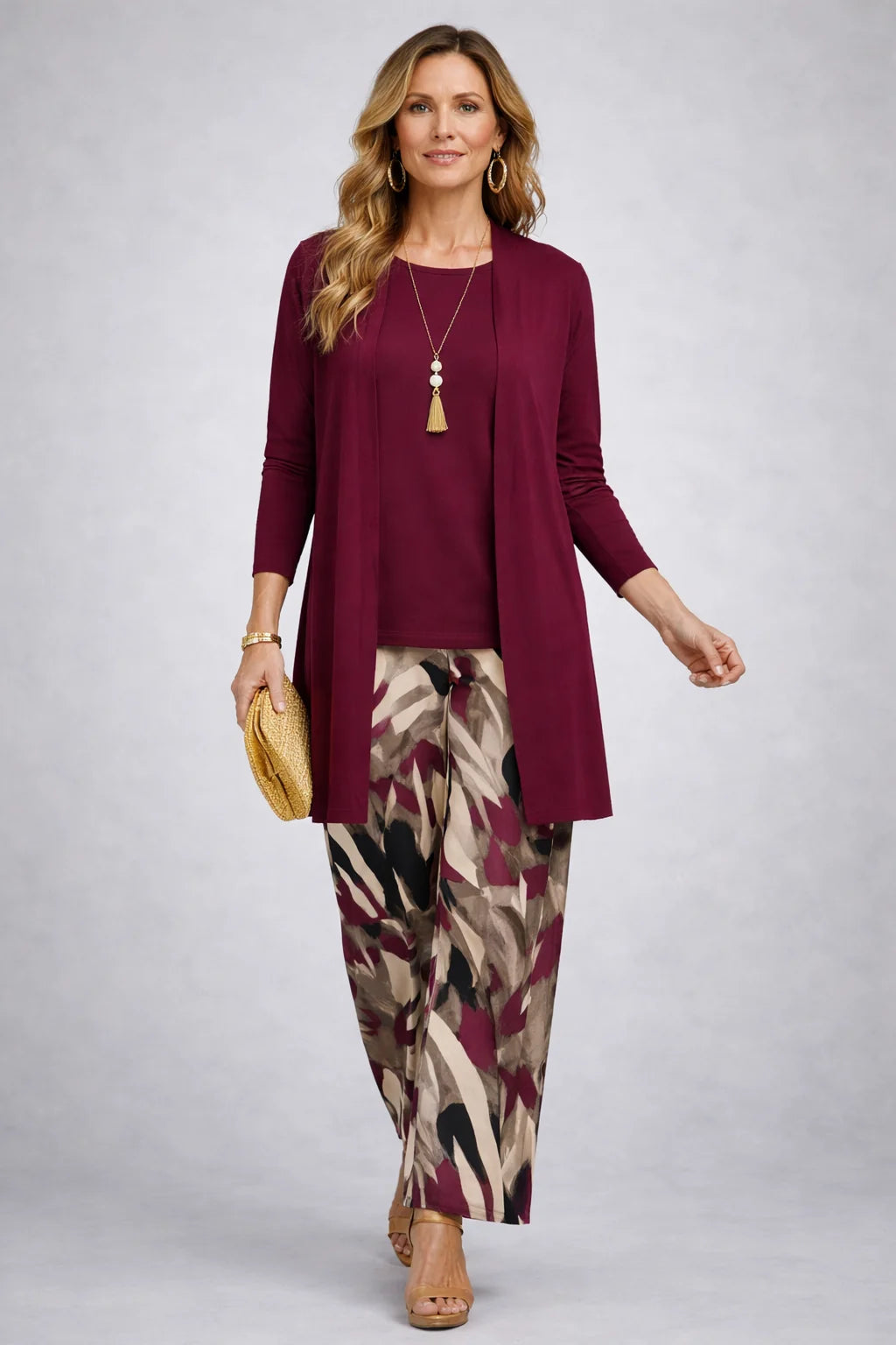Donna - Printed-Trouser Three-Piece Pant Set